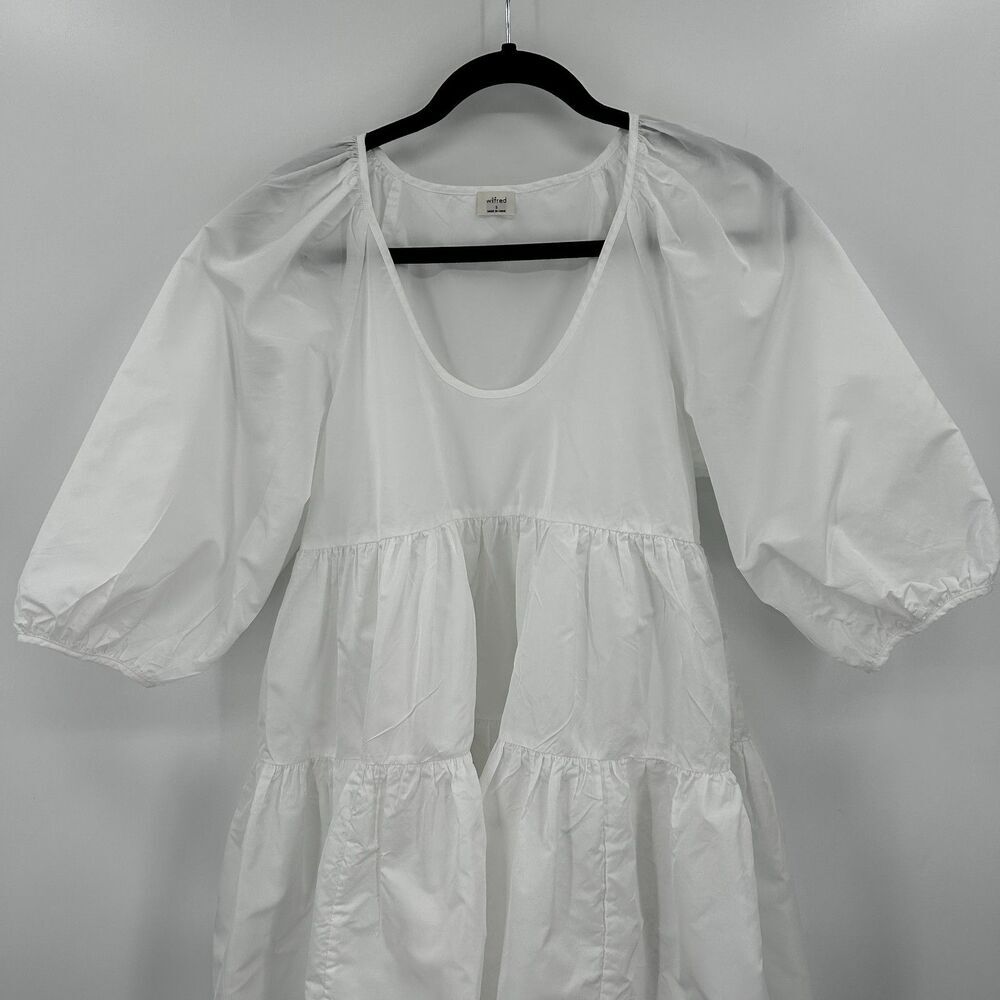 ARITZIA Wilfred White Fantasy Taffeta Crepe Tiered Baby Doll Mini Dress Small - Picture 7 of 11